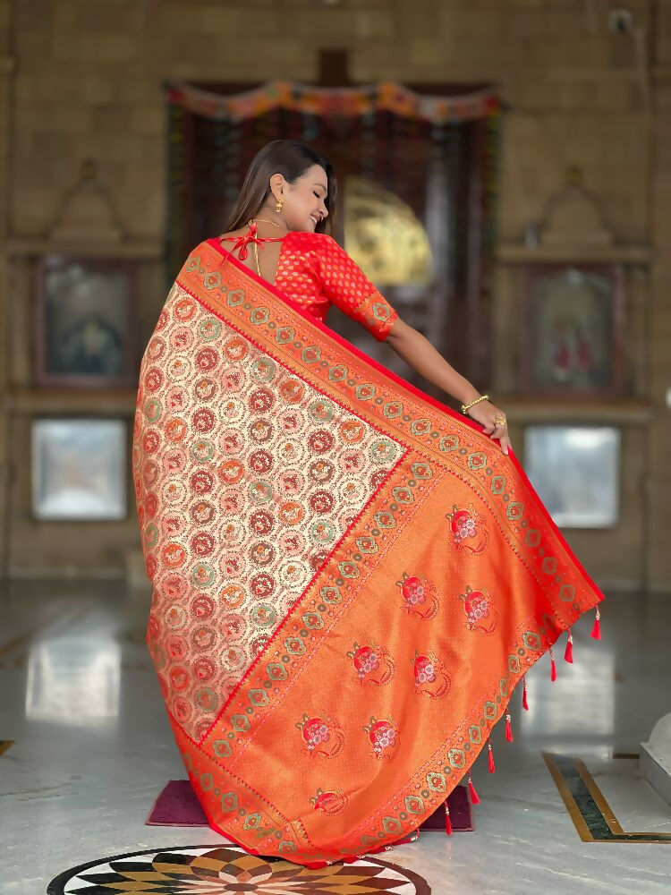 PR Fashion Red Soft Kanjivaram Silk With Zari Weaving Meenakari Design Saree