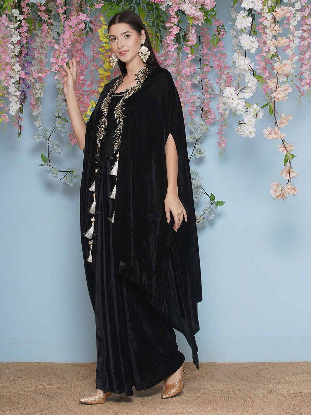 Joban Fashion Black Hand Embellished Cape with Inner and Skirt