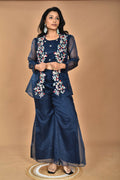 Morchari Women Hand Embroidery Crop Top-Blue