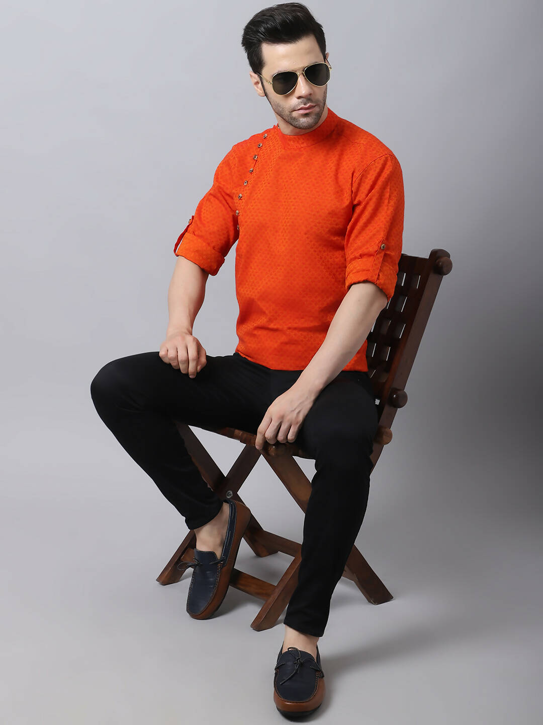 Even Apparels Orange Pure Cotton Men's Kurta With Side Placket