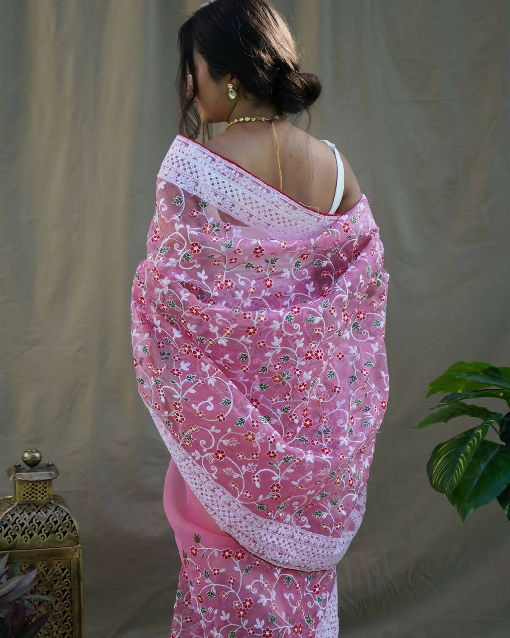 Vamsee Pink Organza Saree