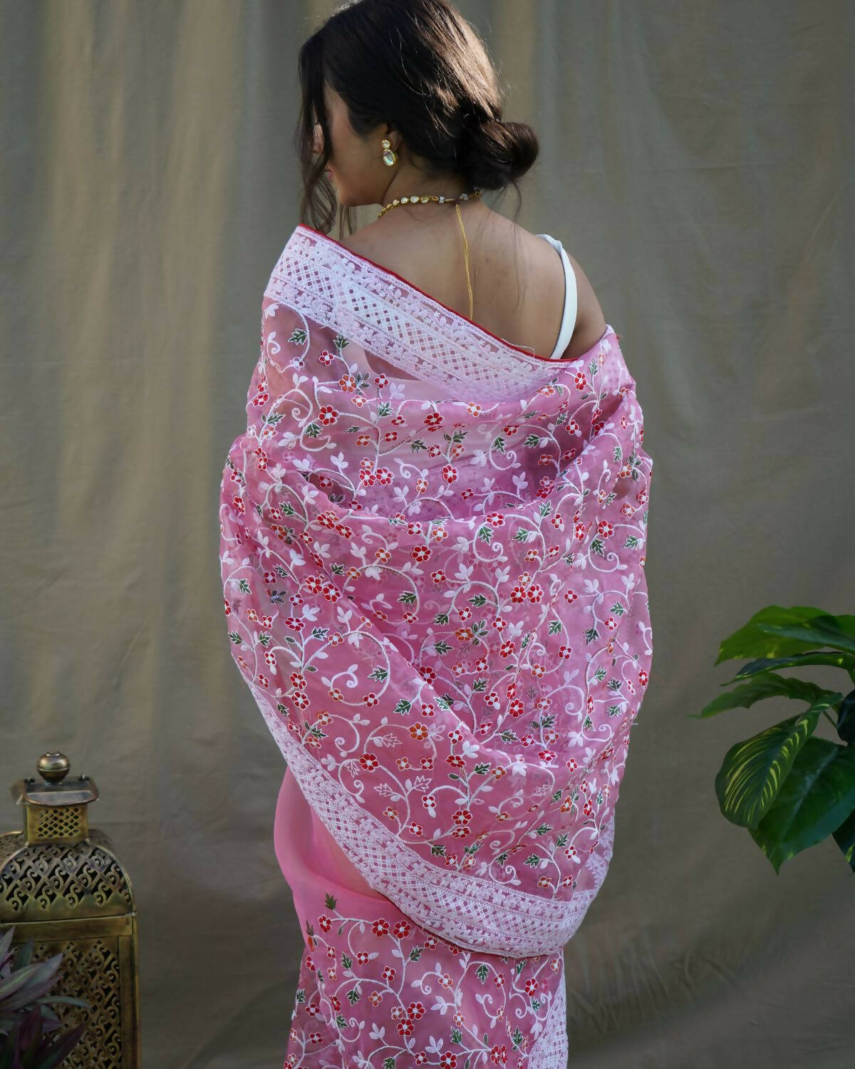 Vamsee Pink Organza Saree