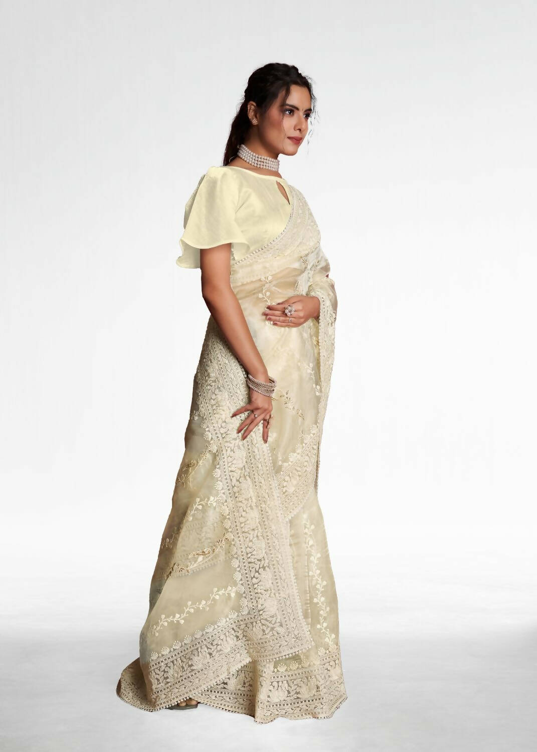 Vamsee White Organza Saree