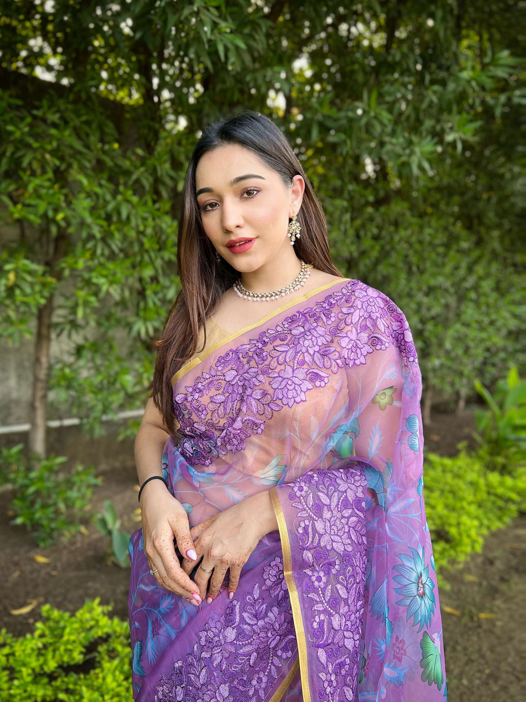 Vamsee Bavari Purple Organza Saree