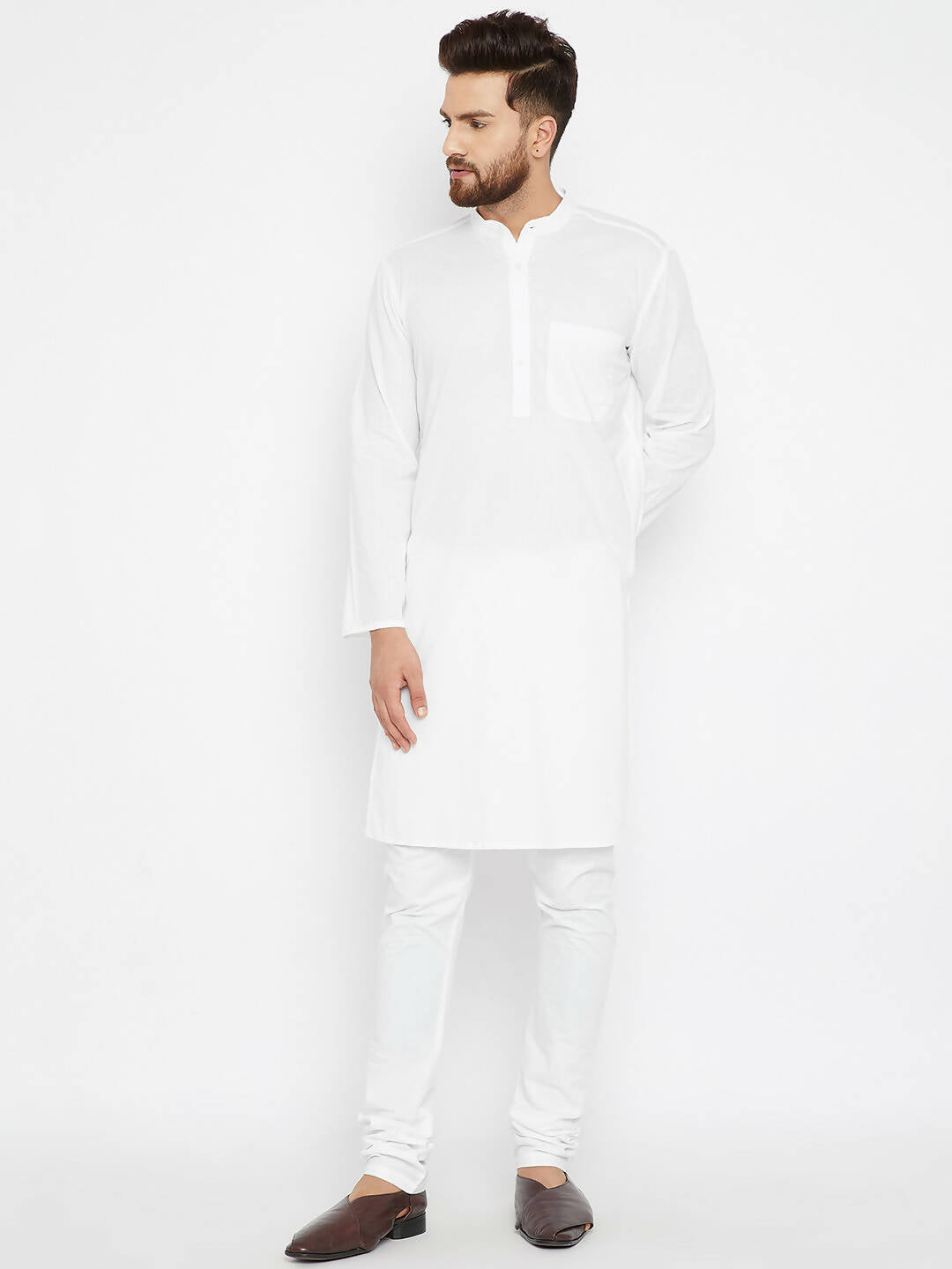 Even Apparels Band Collar White Pure Cotton Men's Kurta