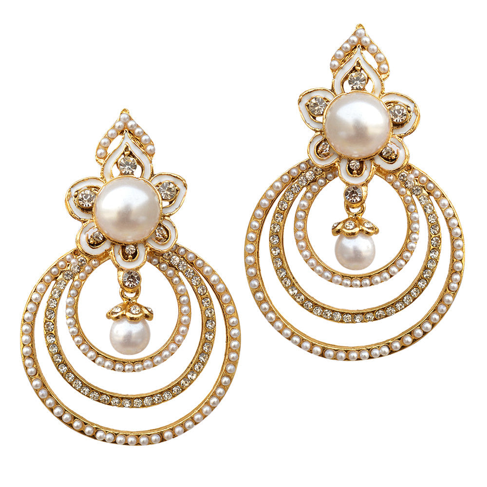 Gold-Polished Alloy Traditional Look Pearl Studded Earrings - The Pari