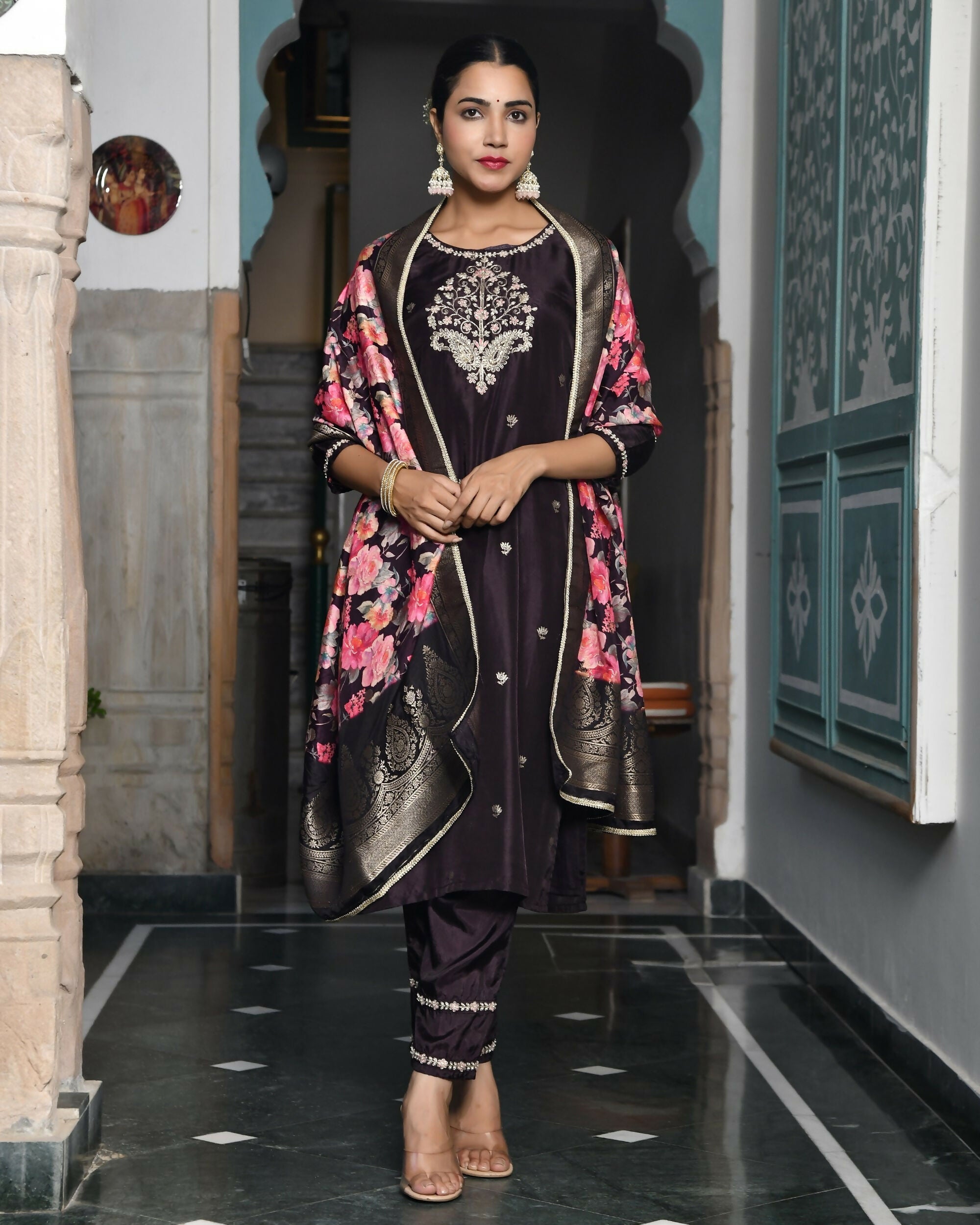 Vaasva Women's Silk Emboidered Solid Pant Set & Digital Printed Dupatta