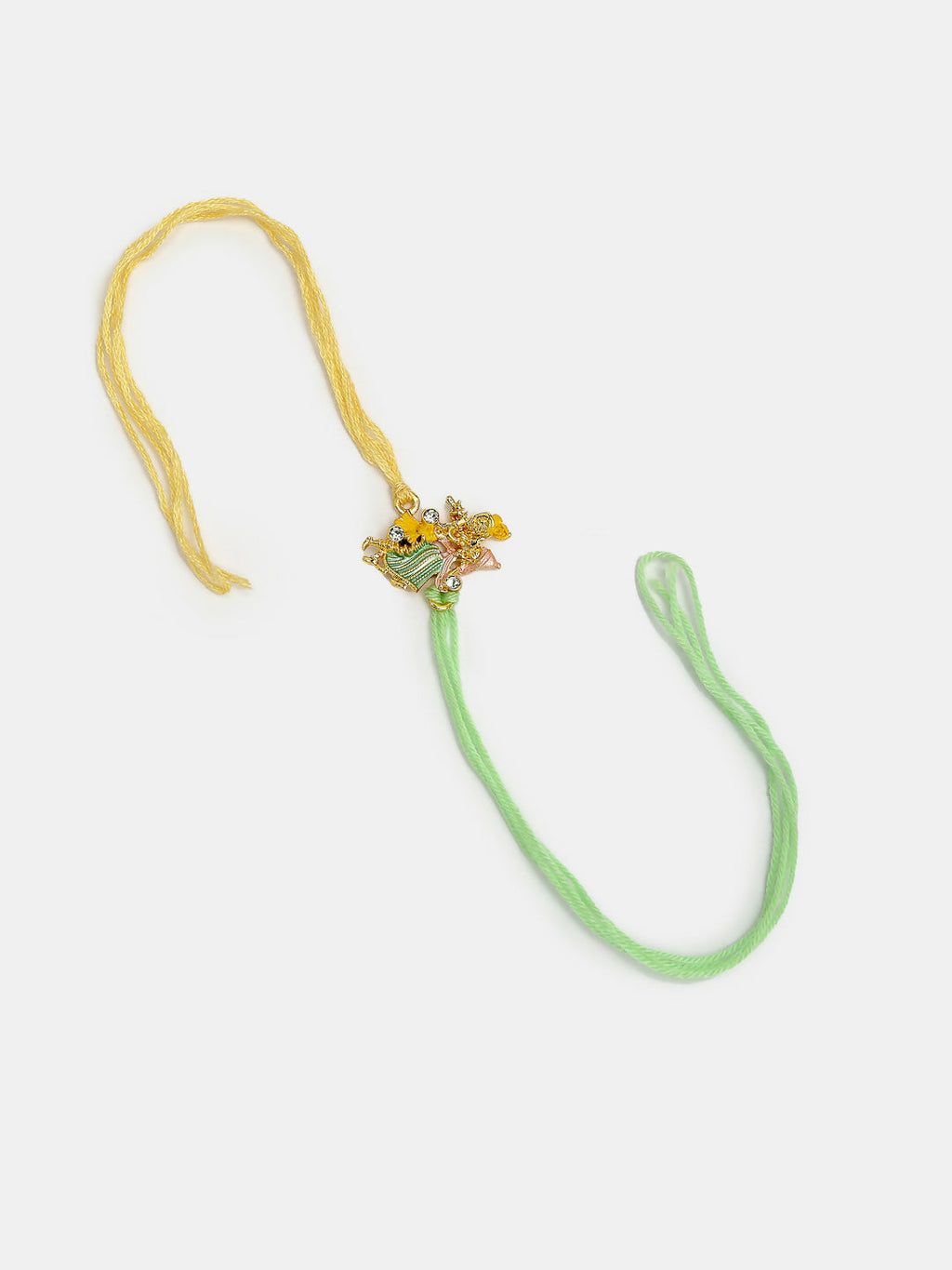 NVR Women & Men Set of 2 Multicolor Gold-Toned Radha Krishna Beaded Bhaiya Bhabhi Rakhi With Roli Chawal & Chocolate