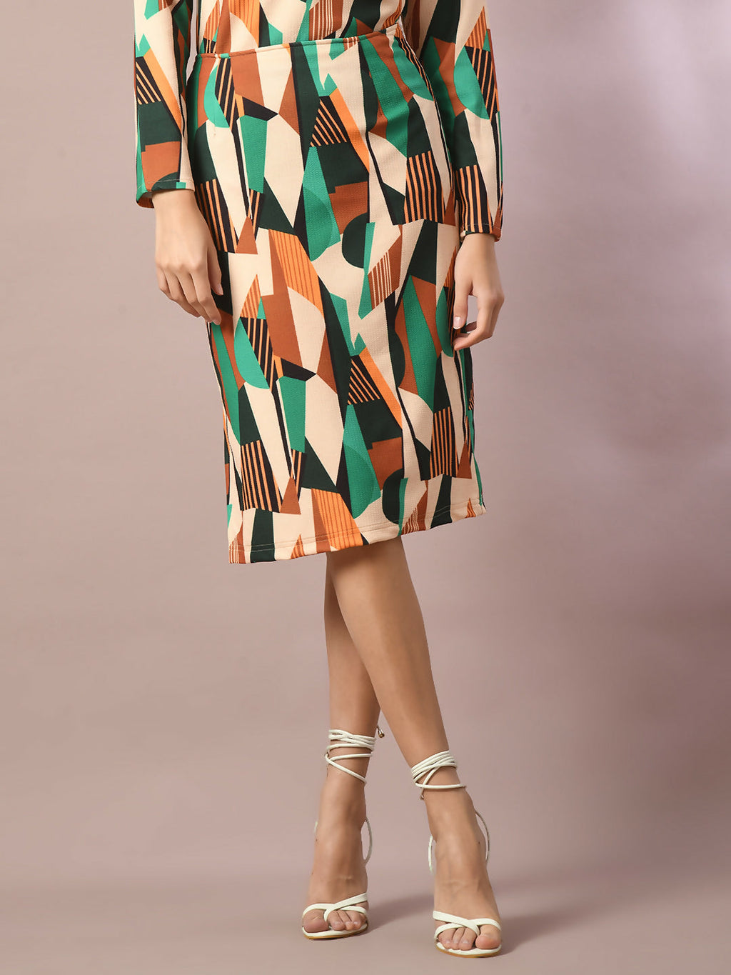 Myshka Women's Multi Printed Round Neck Party Top With Skirt Co-ord set