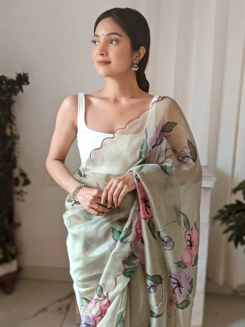 Vamsee Pinki Khatali Green Organza Saree
