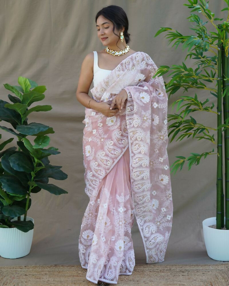 Vamsee Amisha Peach Organza Saree