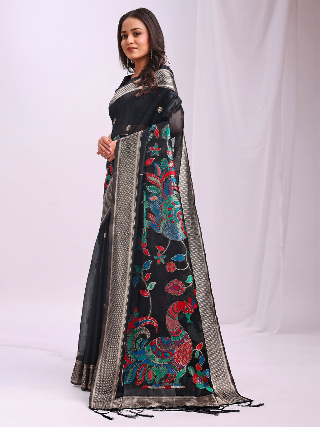 Shree Shyam Fashion Linen Cotton Black Saree