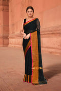 Joban Fashion Women Black & Pink Trendy Cotton Saree