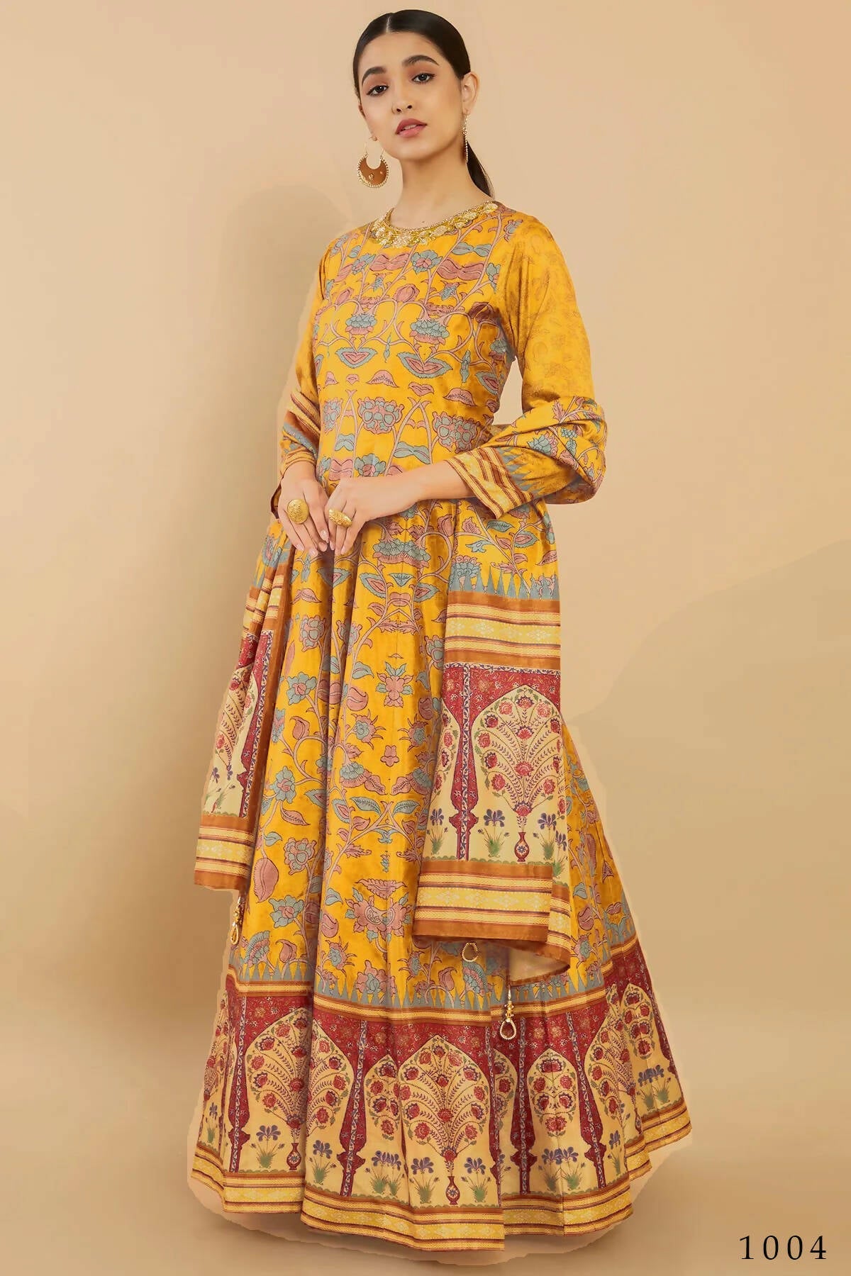 Women's Partywear Designer Yellow Soft Dola Silk Anarkali suit with Dupatta - Kalishta
