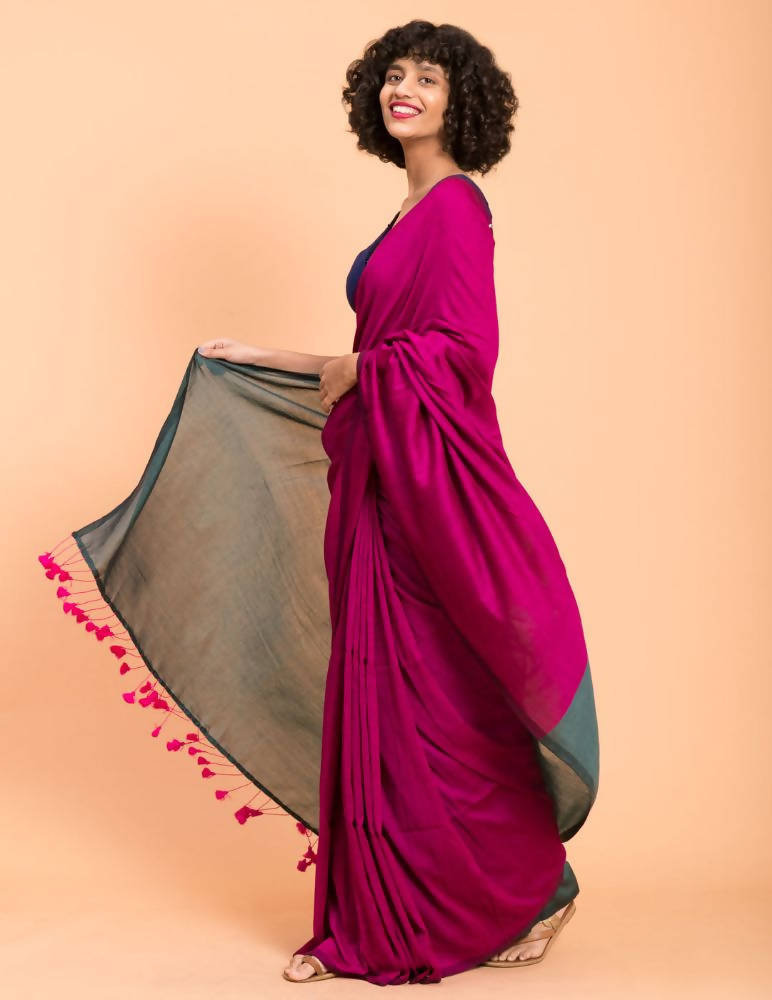 Suta Women Pink Teal Colourblocked Saree