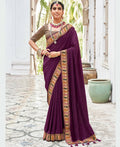 Purple Vichitra Solid Saree With Unstitched Blouse Piece - Juhi