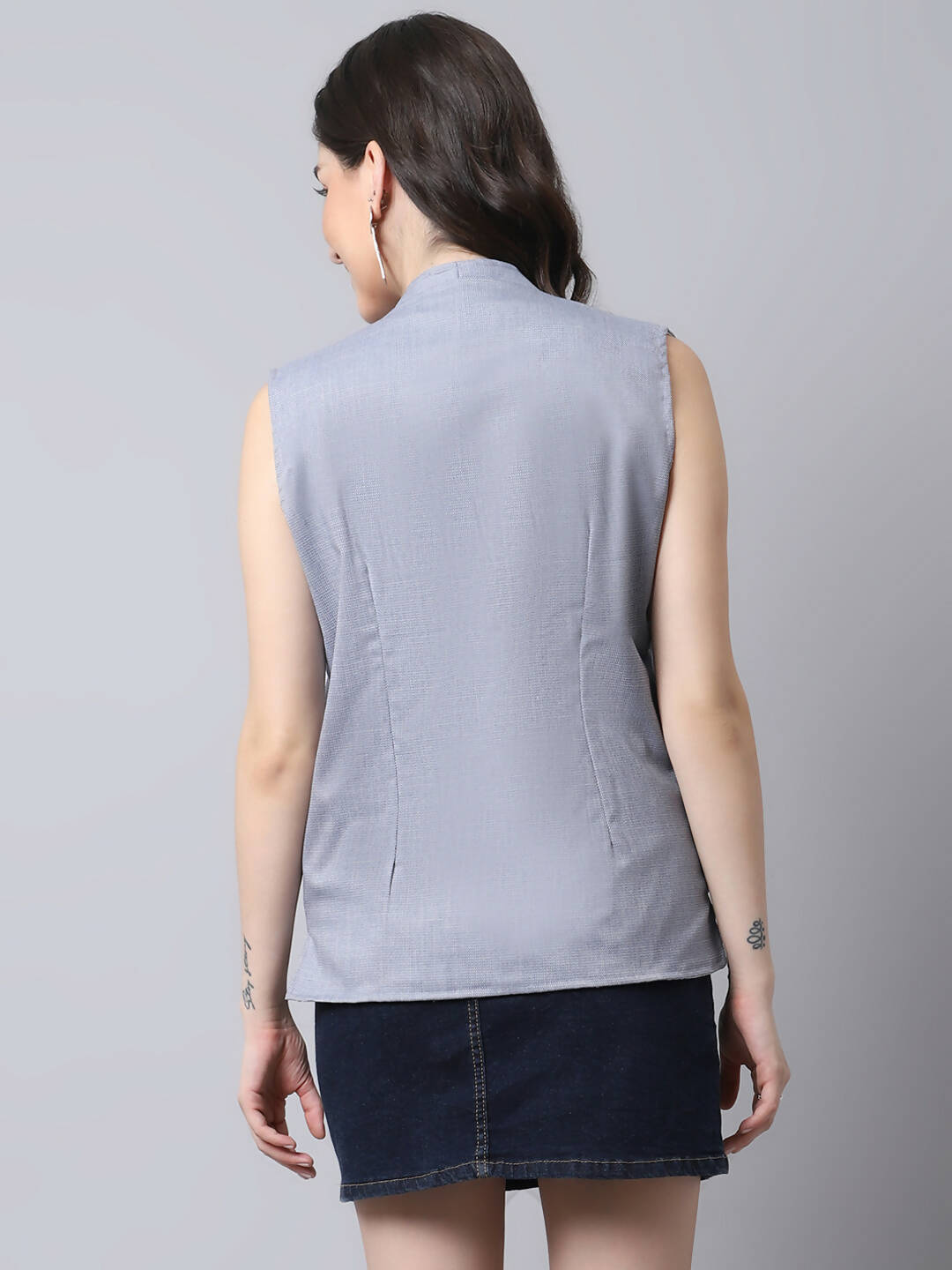 Even Apparels Grey Polyblend Open Front Women's Waistcoat