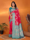 Joban Fashion Banarasi Red Woven Soft Silk Saree