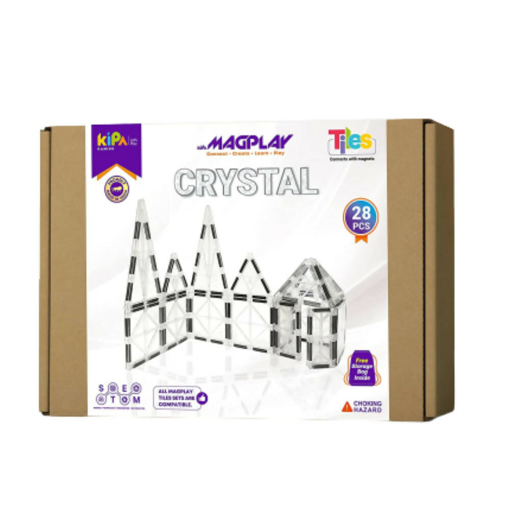 Kipa MagPlay Crystal 28 Pieces Magnetic Tiles, Set, Constructing and Creative Learning Educational Stem Toy with Smart Outdoor BagPack for Kids