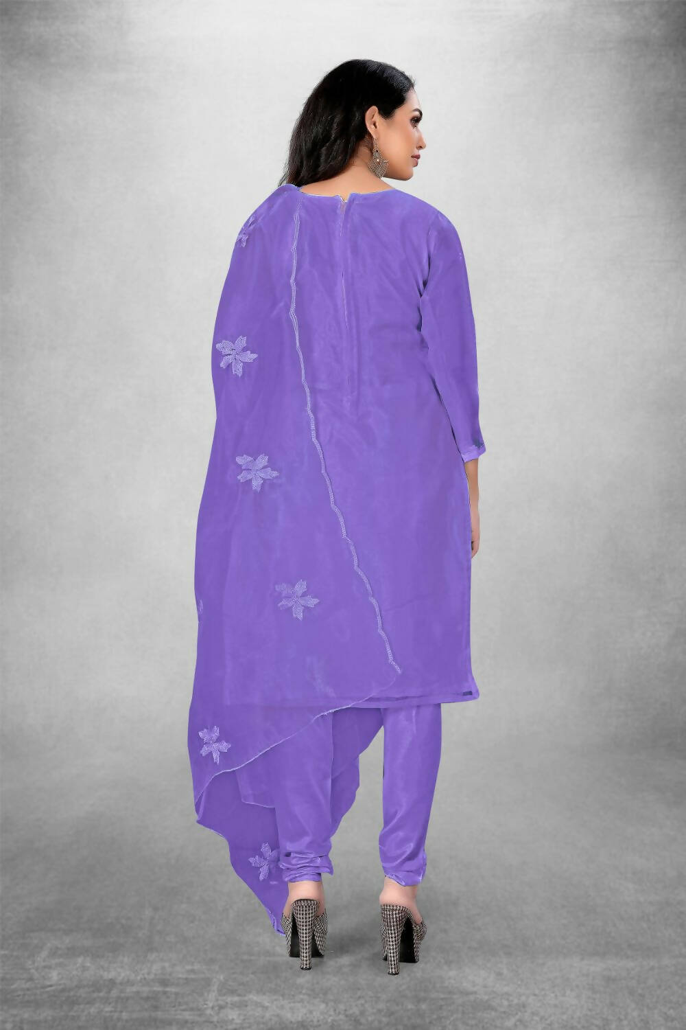 Lavender Heavy Organza Silk Embroidered Unstitched Dress Material - Amara