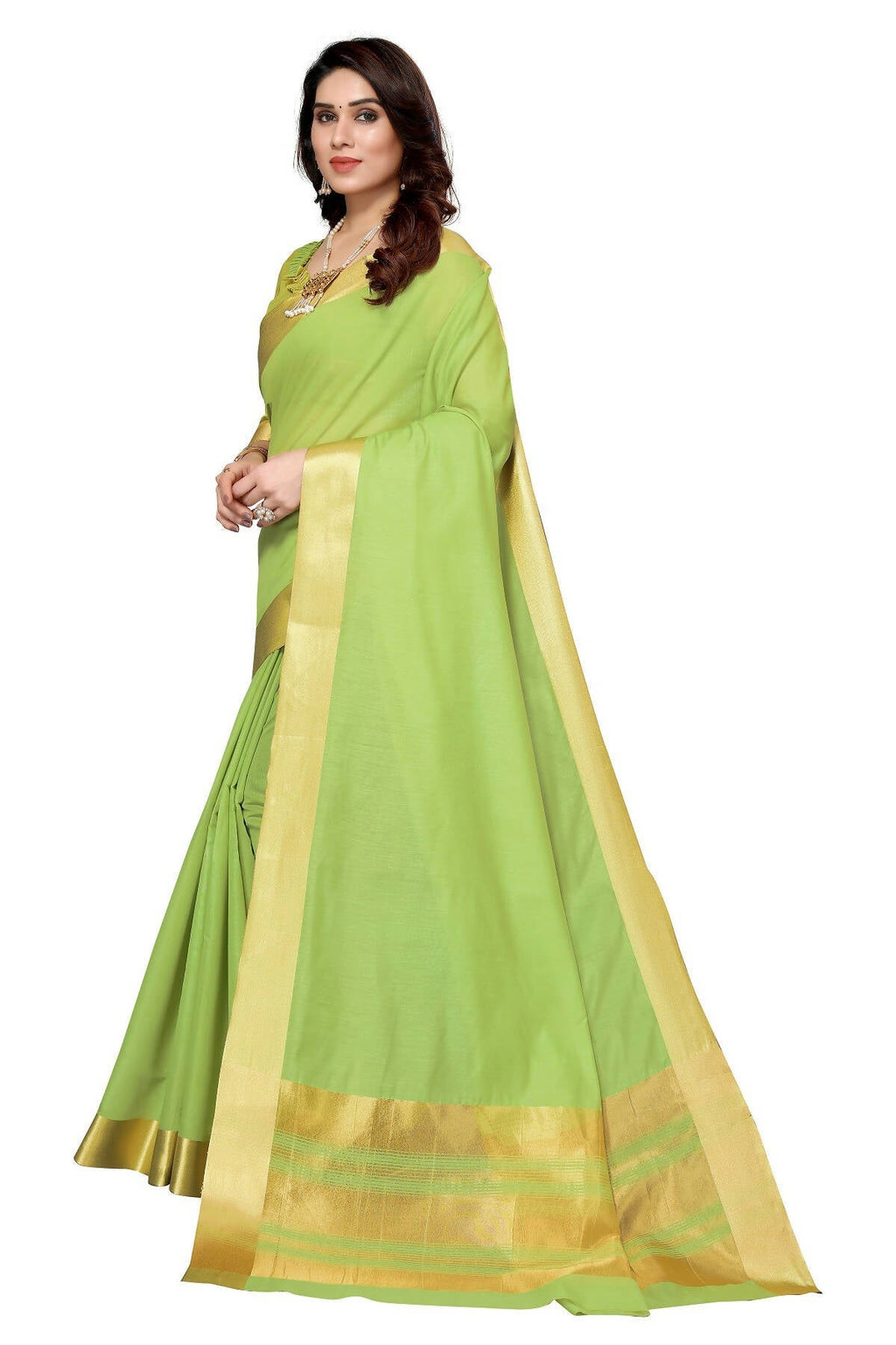 Vamika Green Cotton Polyester Silk Weaving Saree