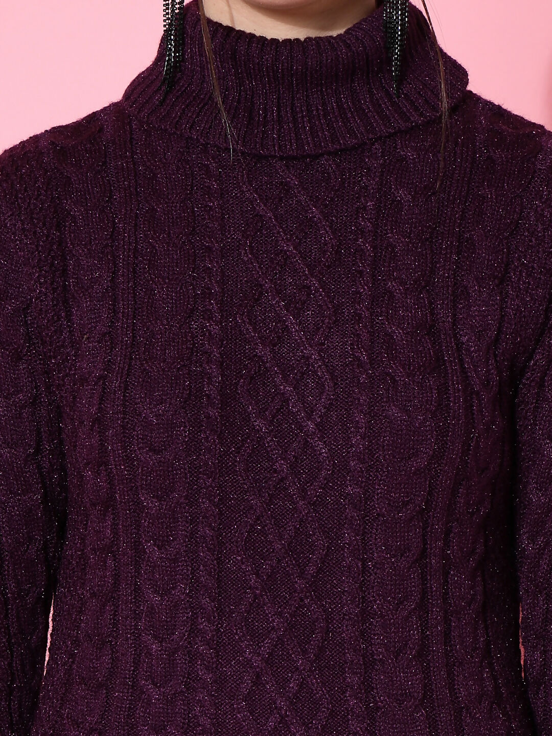 Women Purple Acrylic Self Design Winter Dress - Wool Trees