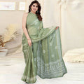 Women's Partywear Designer Pista Chinon Shiffon Fancy Saree - Dyuti
