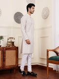 Off White Viscose Chikankari Embroidery Work Men's Rajwadi Kurta Set - Mahotsav