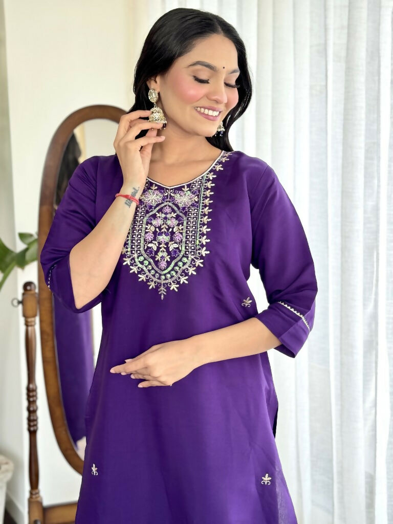 Blue Viscose Chanderi Stitched Suit With Dupatta - Tanisha