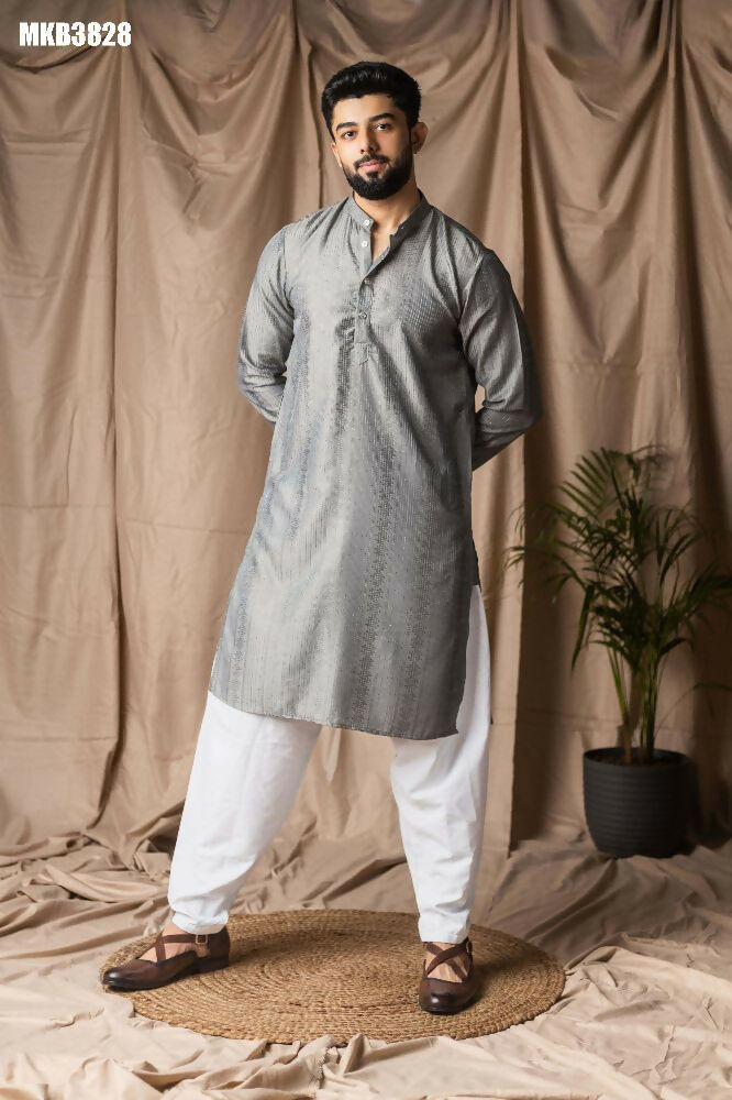 Grey Rayon Thread Embroidery Work Kurta Set - Mahotsav