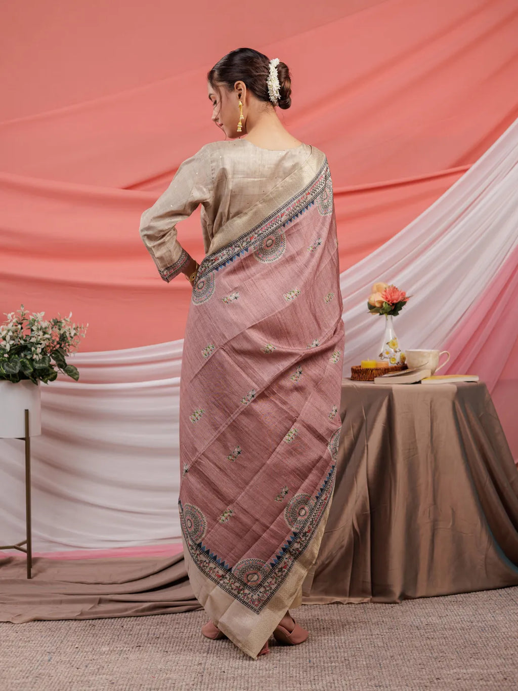 Yufta Tussar Silk Beige Kurta Dupatta Set