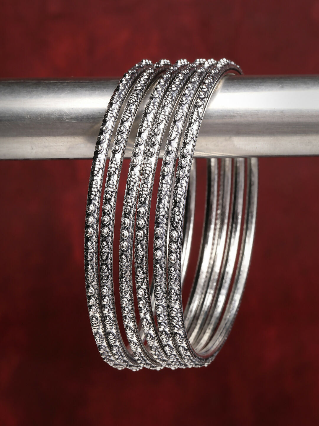 NVR Women's Set of 6 Silver-Toned German Silver Oxidised Bangles