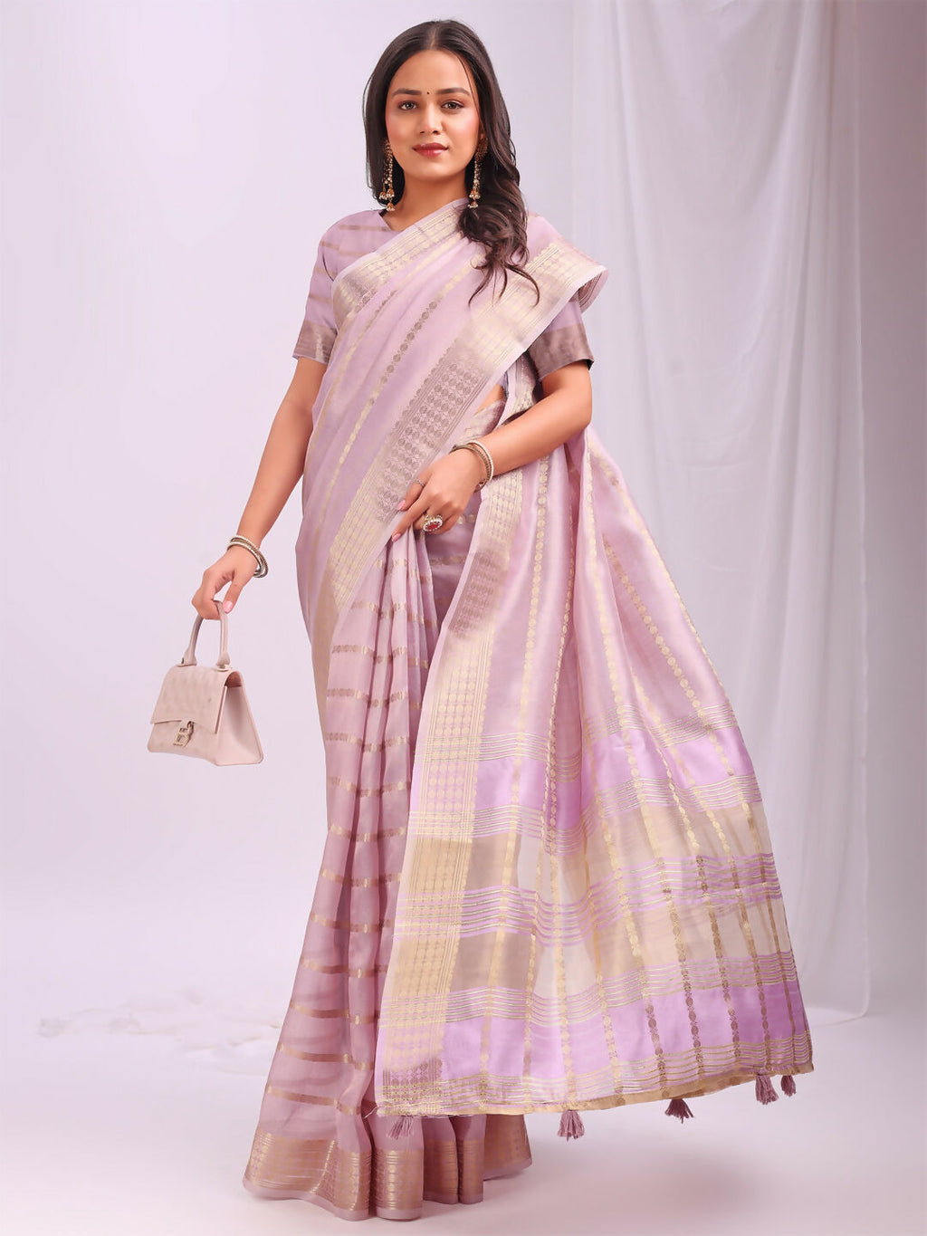 Shree Shyam Fashion Organza Light Pink Saree
