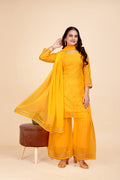 Women's A-Line Yellow Kurta and Sharara With Dupatta Set - A2M