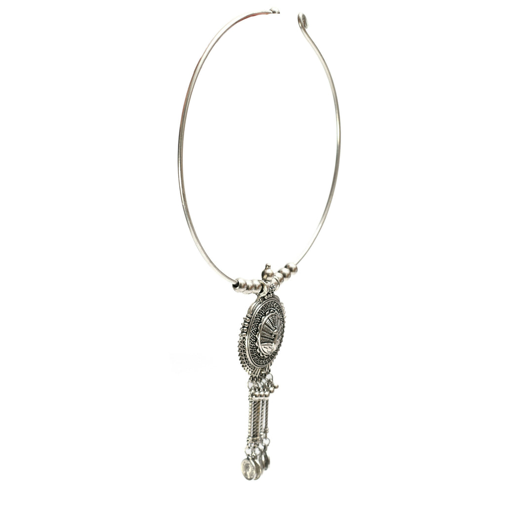 Mominos Fashion Johar Kamal Oxidised Silver-Plated Hasli Design Necklace Choker For Women