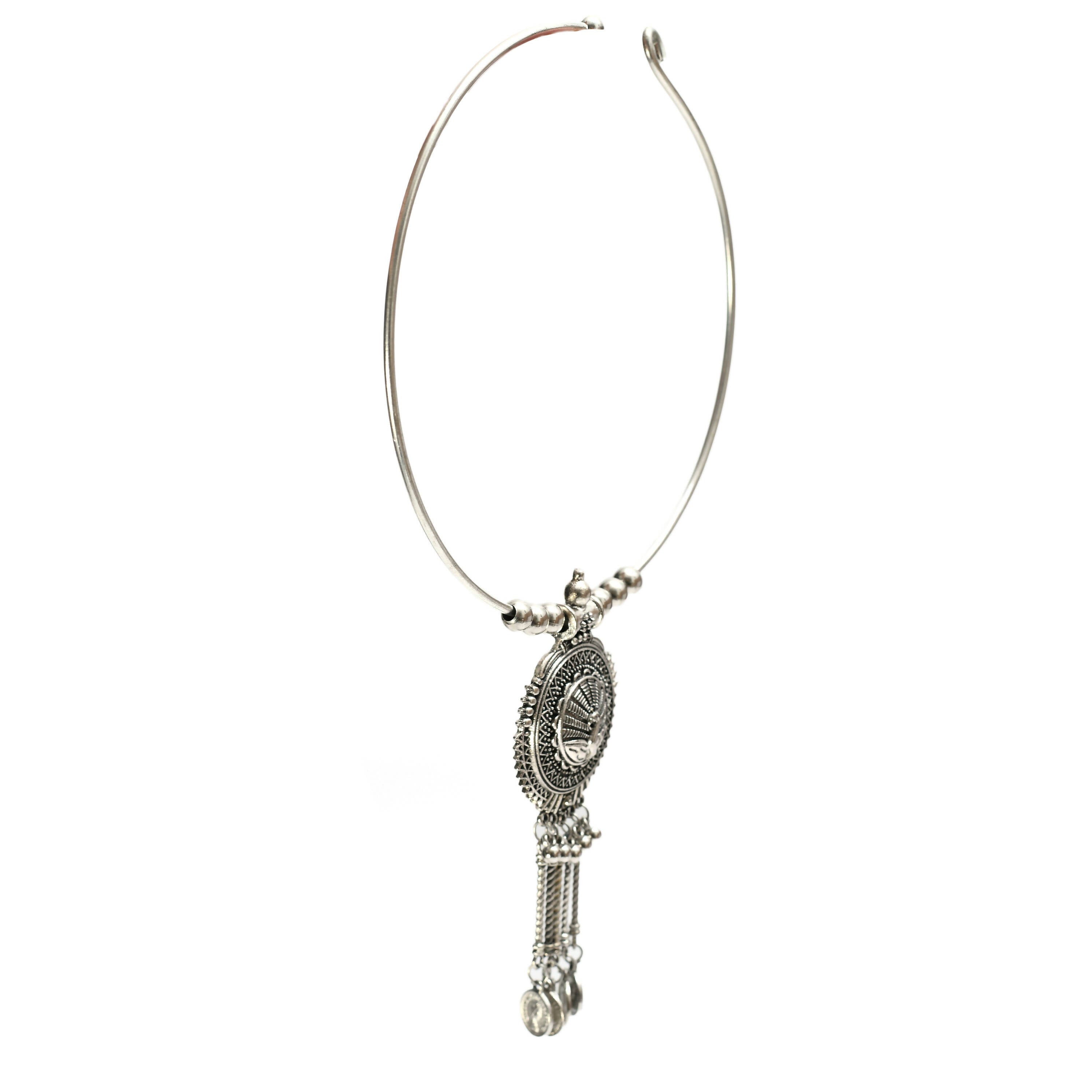 Mominos Fashion Johar Kamal Oxidised Silver-Plated Hasli Design Necklace Choker For Women
