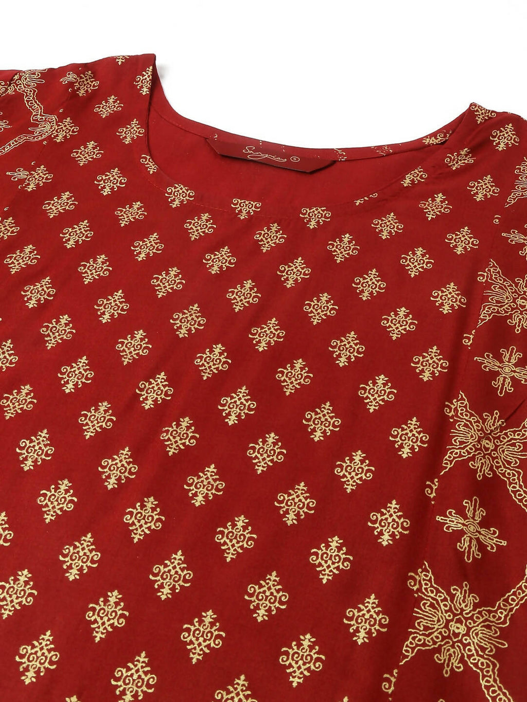 Maroon & Gold-Toned Viscose Rayon Ethnic Motifs Printed Kurta - Mamta