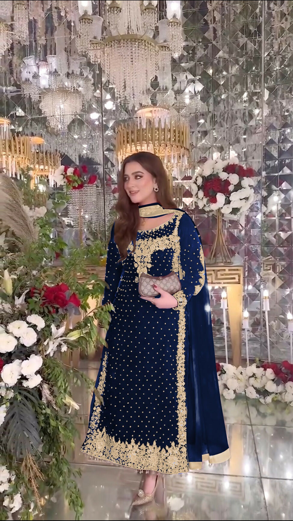 Joban Fashion Blue Velvet Sequence Embroidery Work Kurta Set
