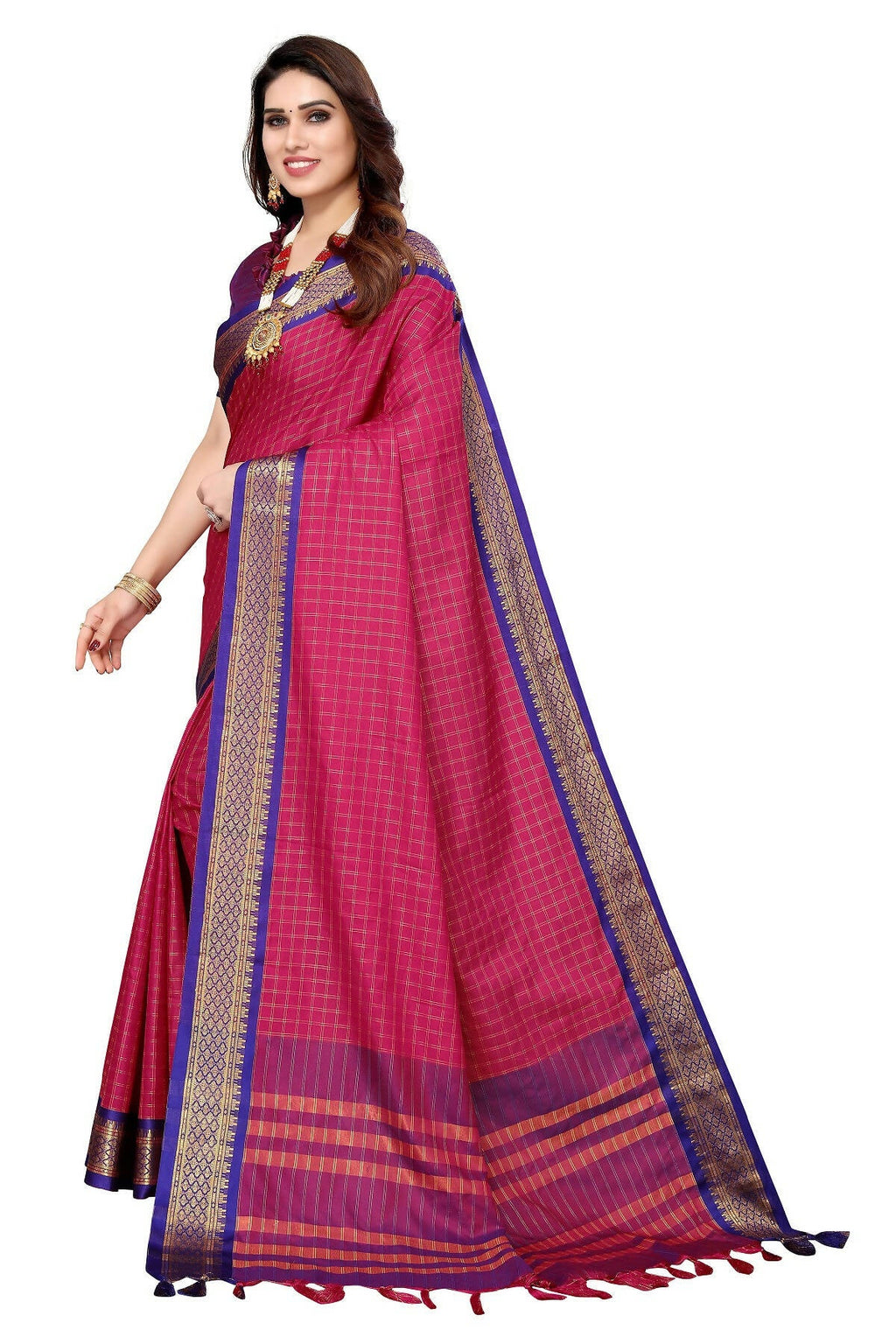 Vamika Weaving Pink Cotton Silk Saree (BHAVINI PINK)