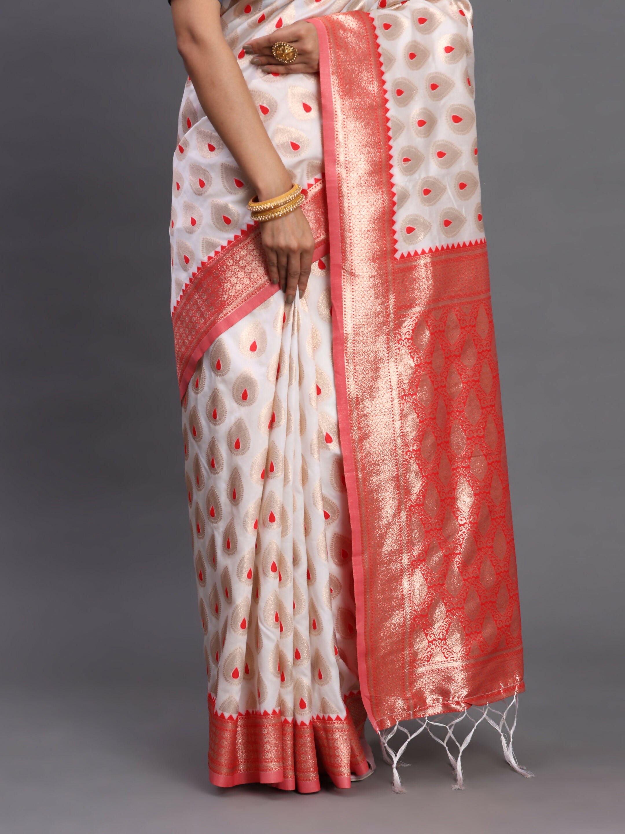 Shree Shyam Fashion Banarasi Silk Red & White Saree