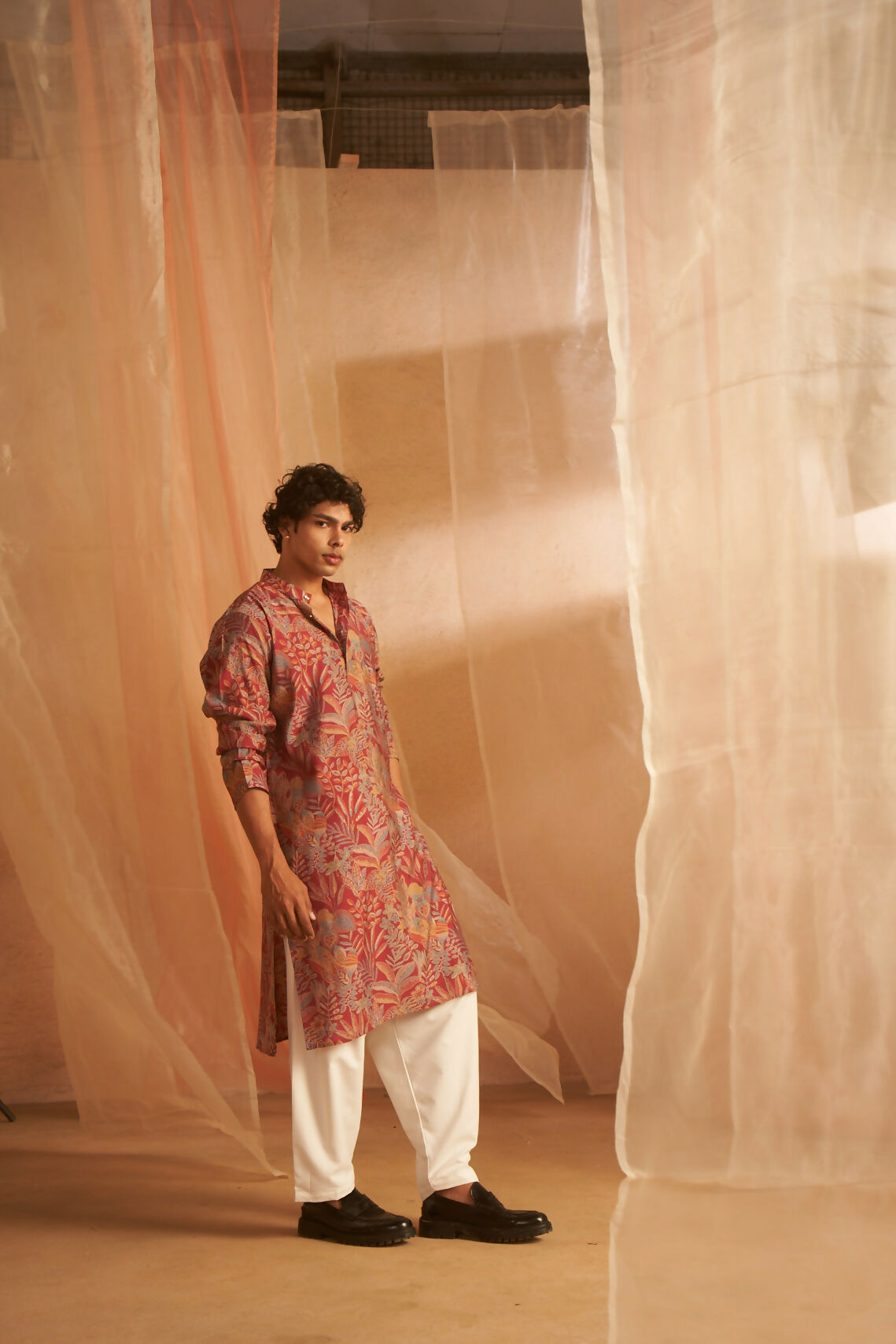 Pink Modal Silk Designer Printed Men's Kurta Set - Mahotsav