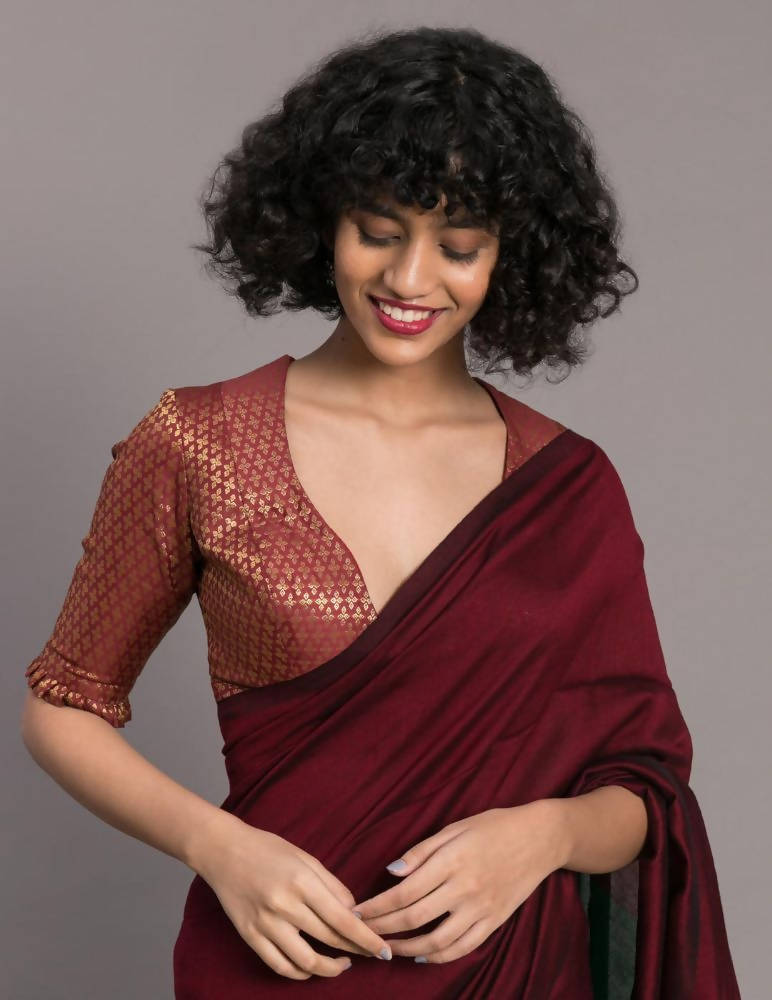 Suta Maroon Green Colourblocked Cotton Blend Saree