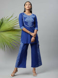 Ahalyaa Womens Royal Blue Pure Cotton Printed Kurtas