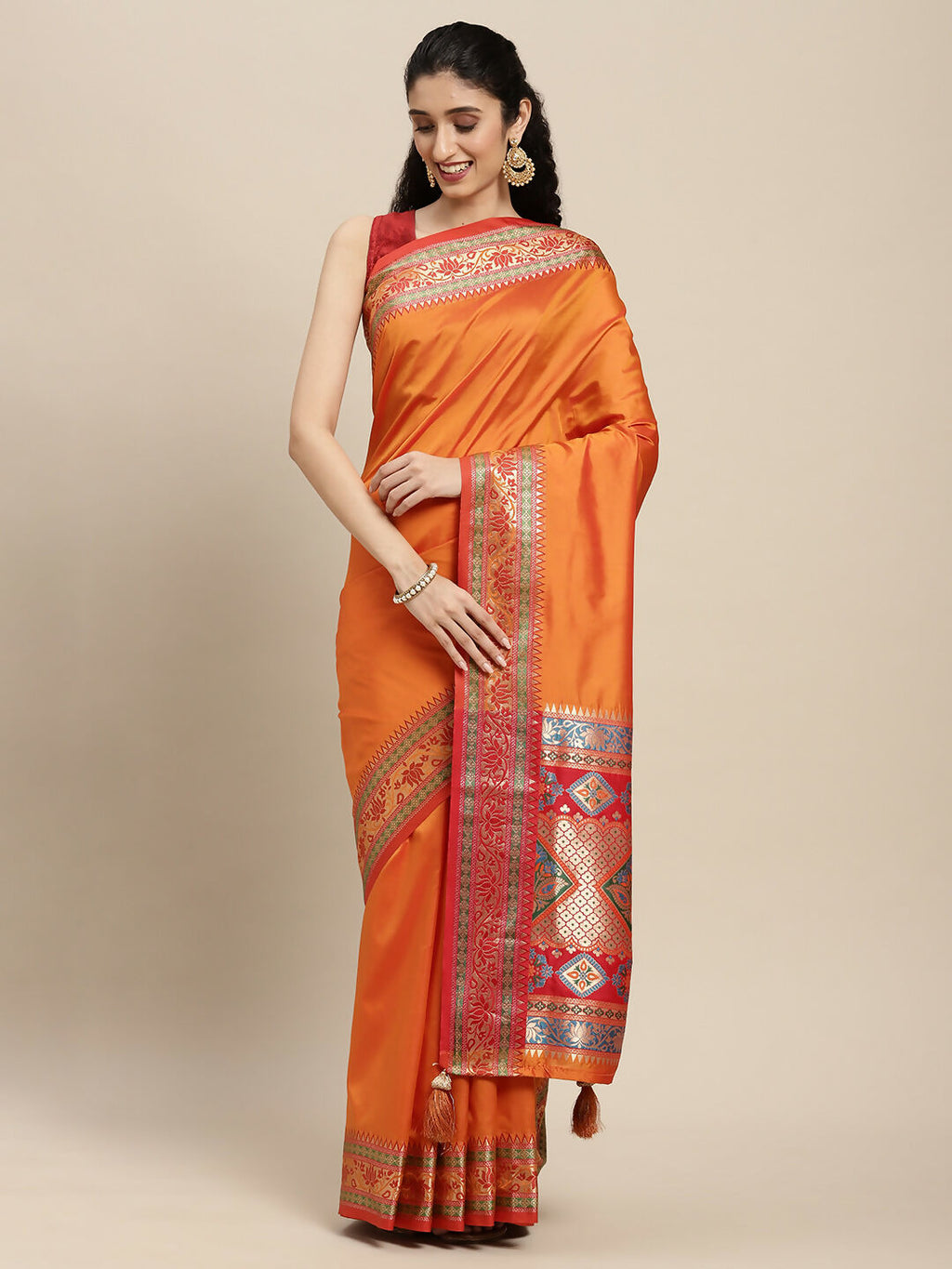 Shree Shyam Fashion Silk Blend Ornage Saree