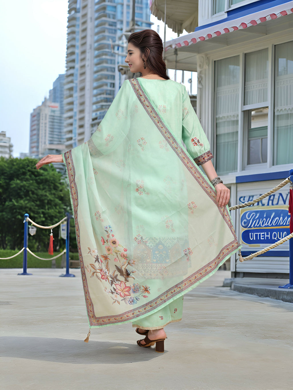 Joban Fashion Green Position Digital Print With Position Foil Kurta Set
