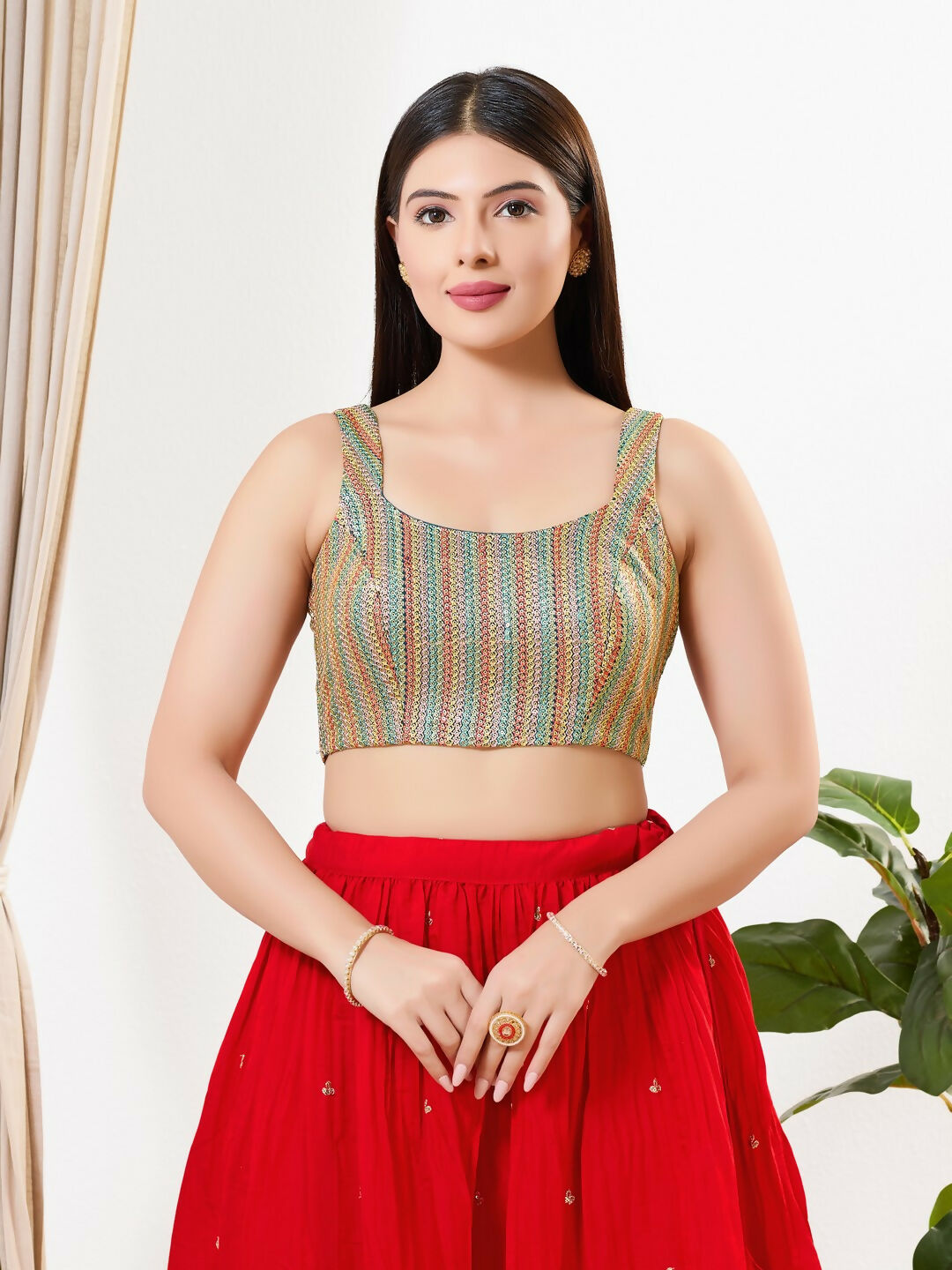 Joban Fashion Cobalt Blue Silk Padded Blouse With Square Neck Sleeveless