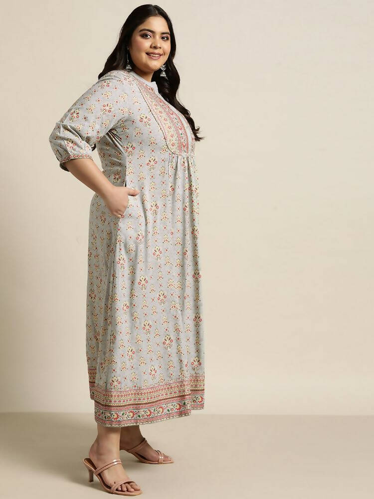 Juniper Women`s Grey Rayon Fusion Wear Printed A-line Dress