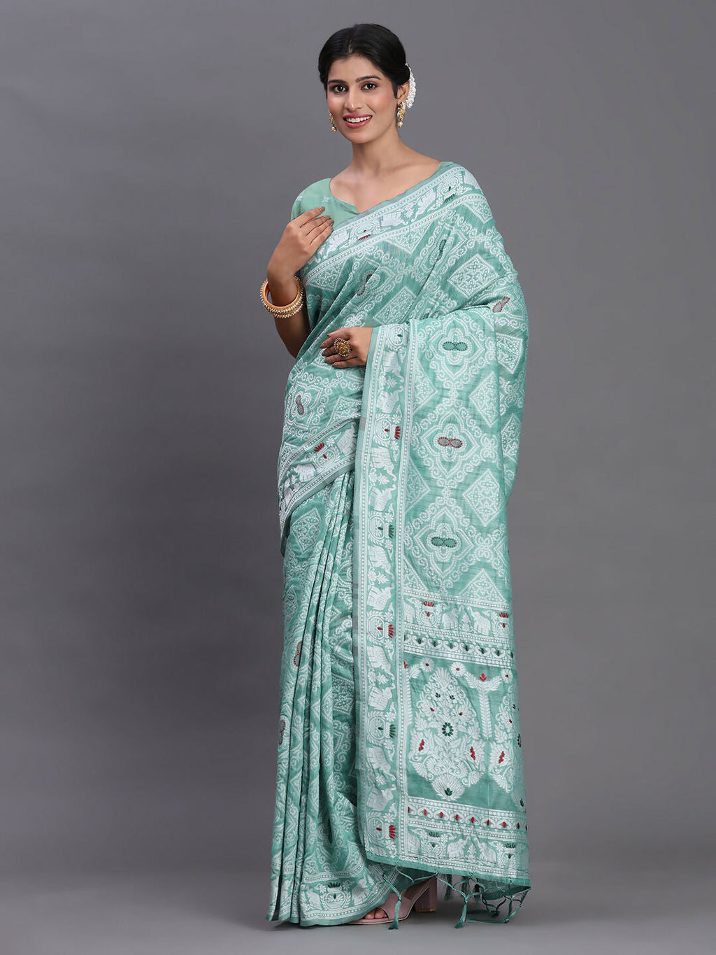 Shree Shyam Fashion Linen Cotton Sea Green Saree
