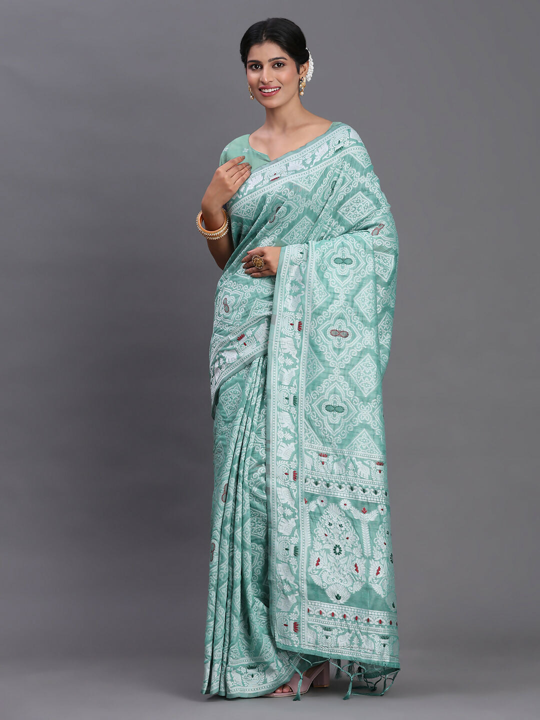 Shree Shyam Fashion Linen Cotton Sea Green Saree