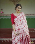 Exclusive Collection Beautiful Check Red Pure Cotton Woven Handloom Saree With Running Blouse Piece